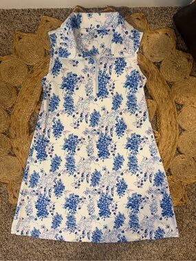Simply Southern White Sleeveless Floral Shift Dress with Blue and Pink Accents